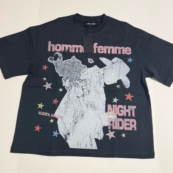 Homme Femme Night Rider Graphic Tee - Picture 1 of 6